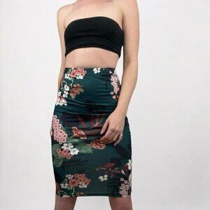 🖤5 for $10 SHEIN Dark Green Silky Floral Bodycon Midi Skirt